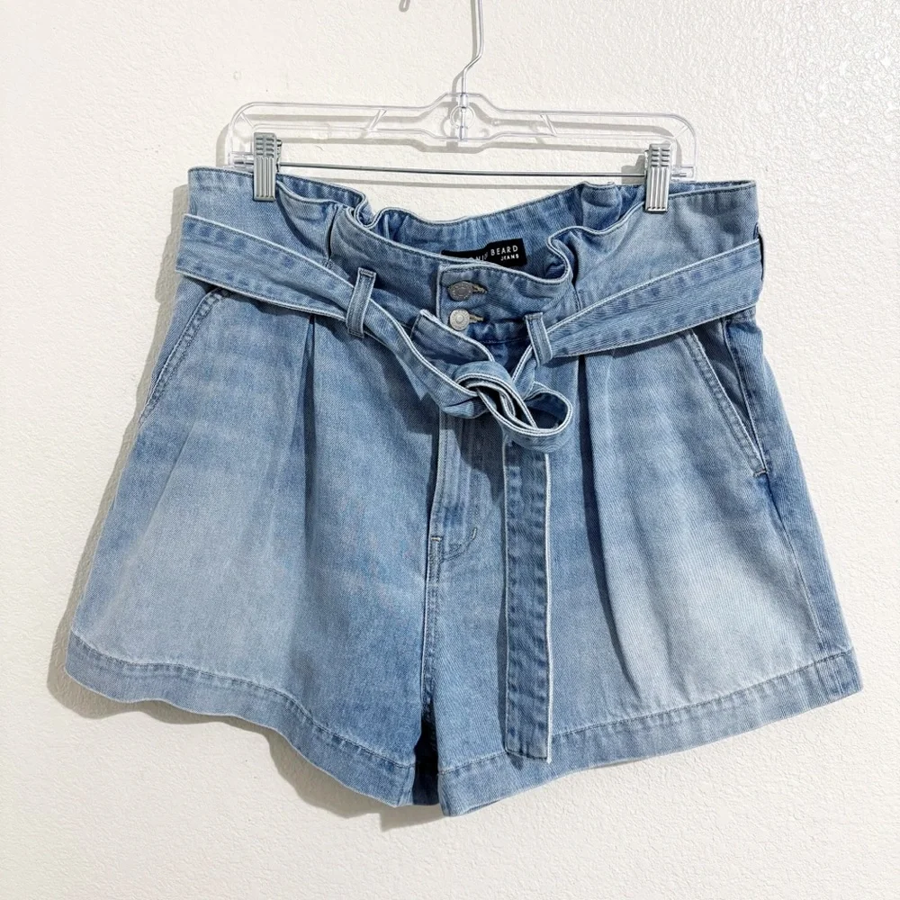 Veronica Beard‎ Jeans Nori Paperbag Waist Pleated High Rise Denim Shorts in Nova